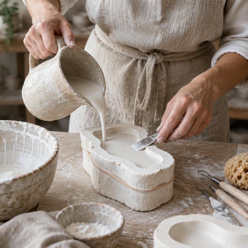 Proceso artesanal de una pieza de yeso cerámico